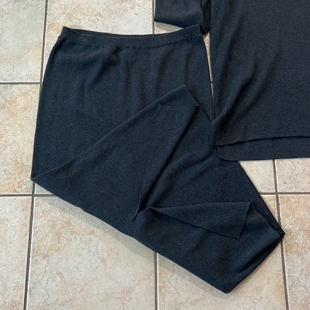 VTG JEANNE PIERRE‎ Charcoal Gray Cotton Knit SET, Sz S Long Sleeve Top & L Skirt - Picture 8 of 13
